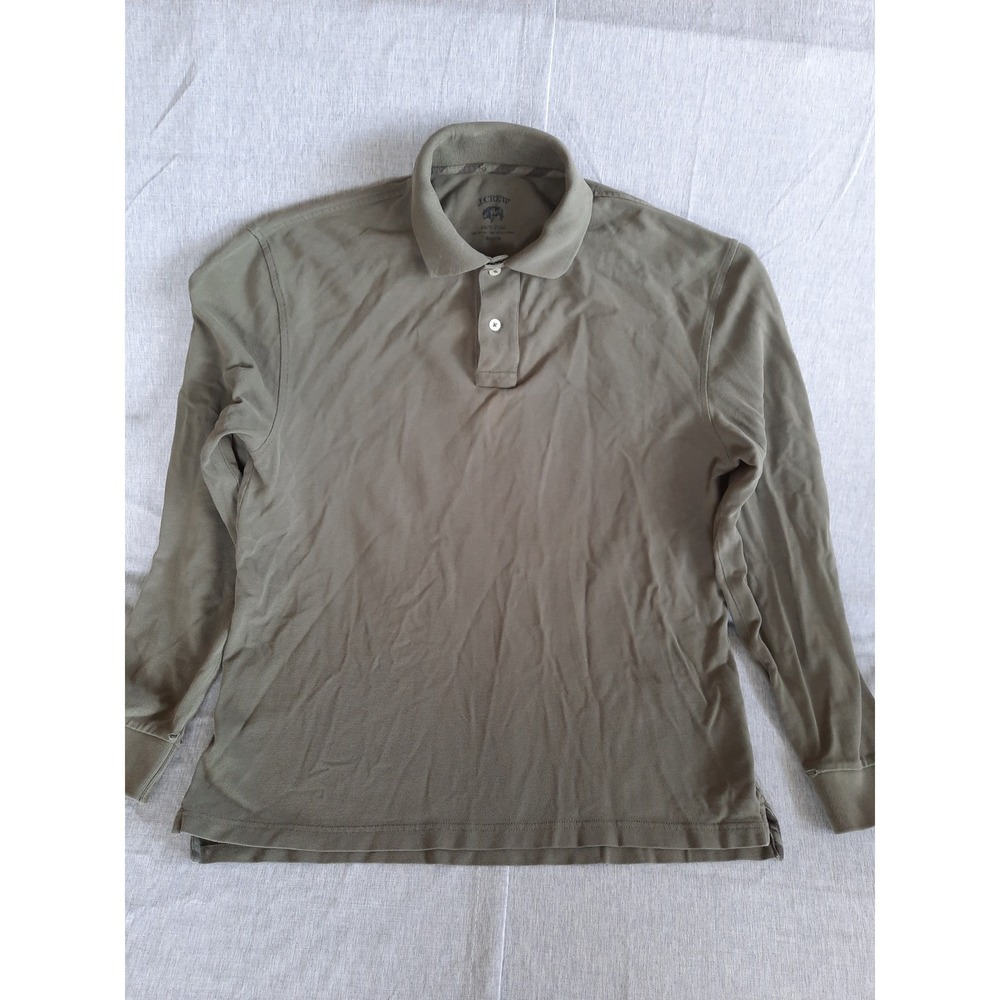 J. Crew Men's Medium Military Green Knit Pure Cotton Longsleeve Polo Shirt